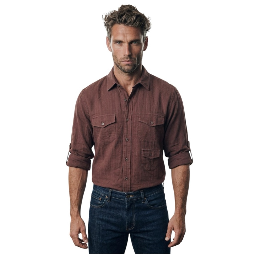 🌵 TRINA TURK Men’s M Brown Cotton Shirt – West‎ Coast Cool